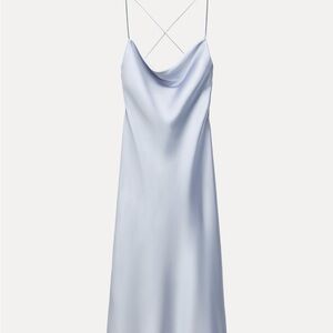 Elegant Blue Satin Slip Dress